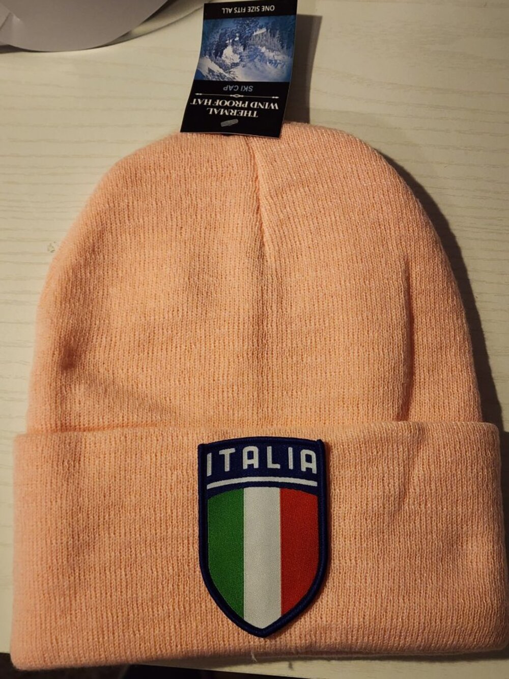 ITALIA Patched Knit Cuffed Beanie in Soft Pink